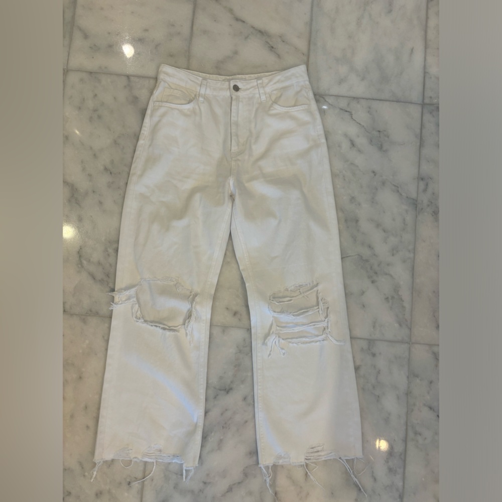 High Rise Vervet Distressed White Jeans